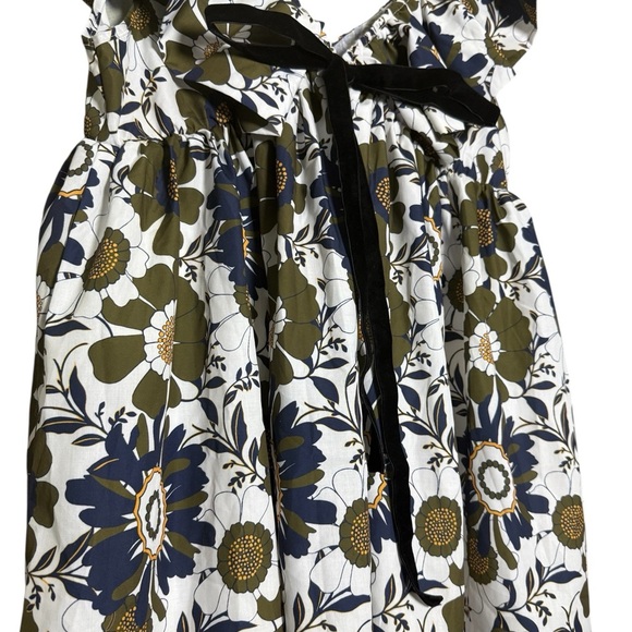 Floral Ruffle Mini Dress Green & Blue With Black Bow Women’s Large NWT - Picture 2 of 9